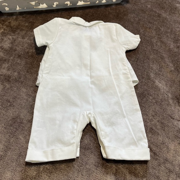 Baby’s 0-3 Month White & Blue Tuxedo Onesie - Picture 6 of 8